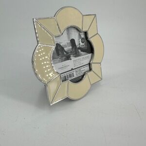Threshold Silver Tone and Cream Enamel Quatrefoil 3.5x3.5 Picture Frame